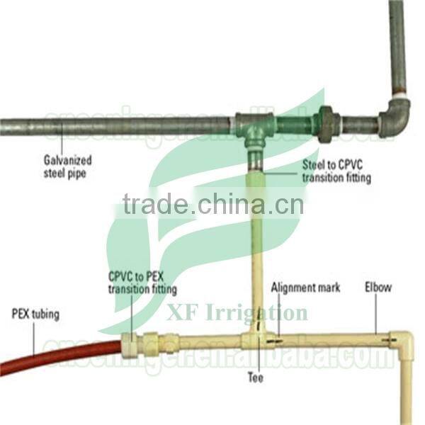 CPVC ASTM2846 equal tee pipe and fittings valves for cold and hot water supplying