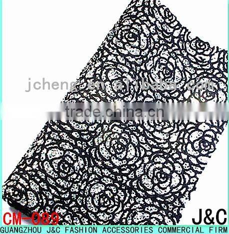 2016 new black color rose flower shaped lace hot fix crystal rhinestone mesh