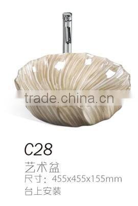 D07 Chinese style sanitary ware china high quality counter top basin with nelumbo nucifera pattern