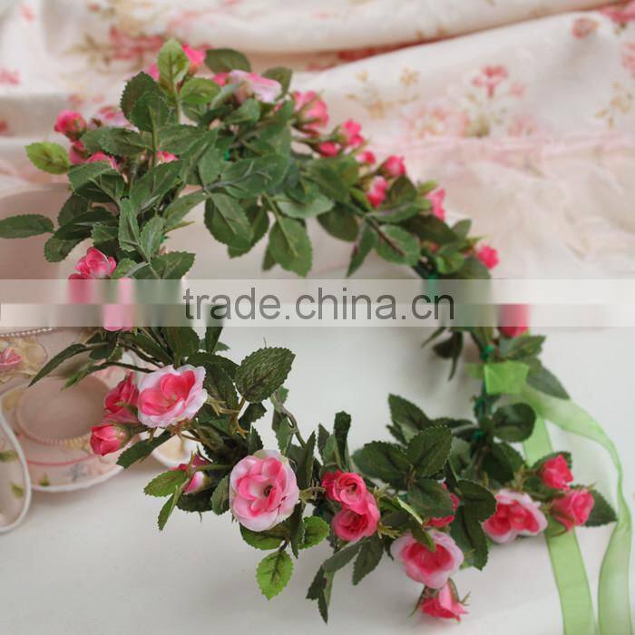 Hawaii Pink Rose Flower Head Wreath Bridal Party Woman Girls Flower Hair Accessory