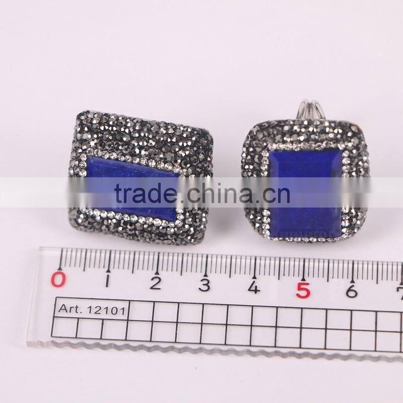 Natural Lapis Lazuli Druzy Stone Rings, Pave Crystal Rhinetone Single Stone Ring Design
