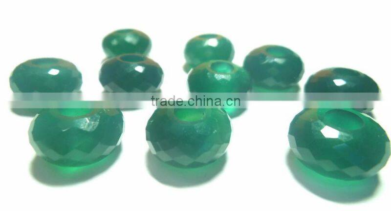 Genuine Green Onyx Faceted Handmade Roundel Big Hole Beads