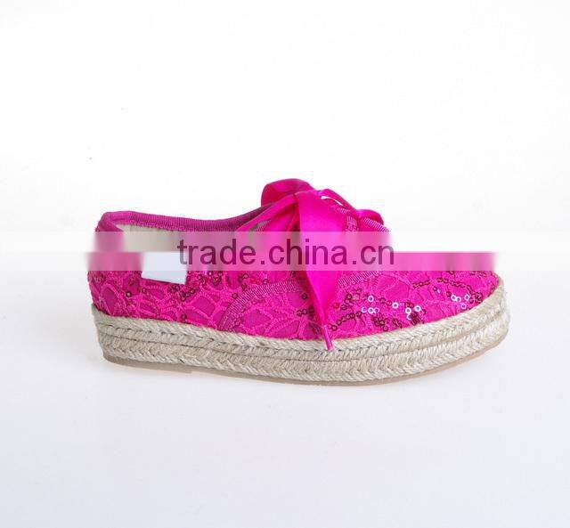 Espadrilles for kids with lace-up style 2016ss new glitter lace