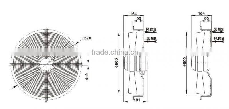 YWF4E-500 nets type 220v ac exhaust fan motor rotary fan