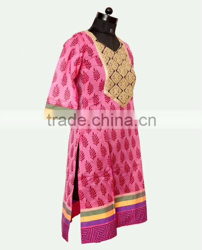 Chanderi cotton Kurti/ Codding Embroidery Kurti