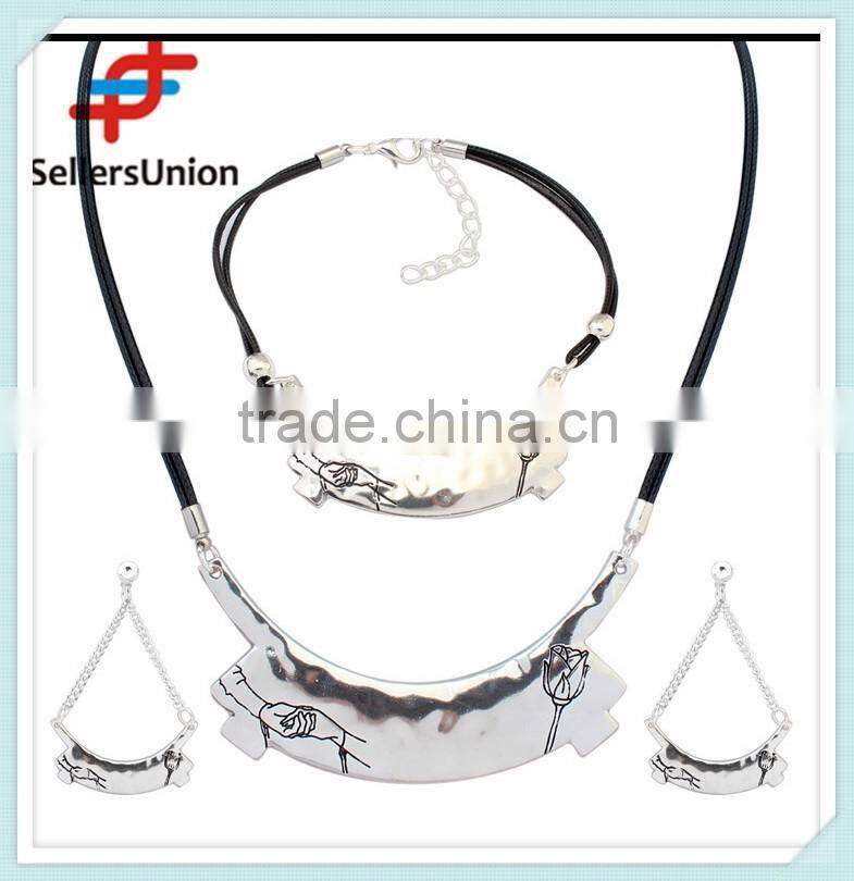 No.1 yiwu exporting commission agent wanted fancy designed necklace and bracelet and earrings jewelery set with leather chain