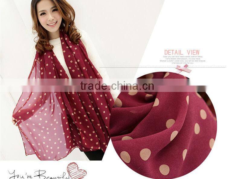 China Scarf Factory Produce New Women Lady Polka Dots Spot Chiffon Soft Shawl Scarf Neck Wrap Headscarf