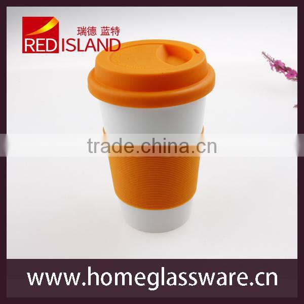 CERAMIC TRAVEL COFFEE CUP WITH SILICONE LID & SLEEVE