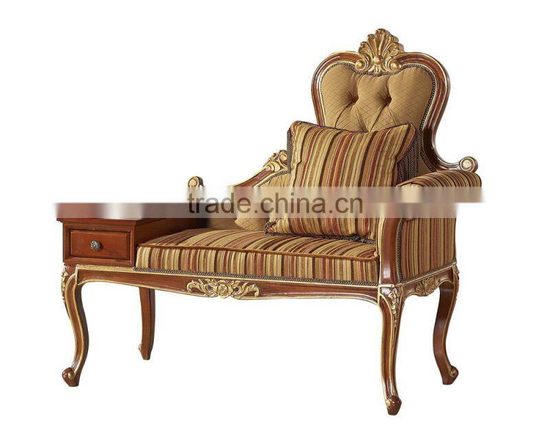 Antique Classic Palace Leisure Chair, Luxury Gold Painting Armed Chair, Carved Wooden Living Room Furniture