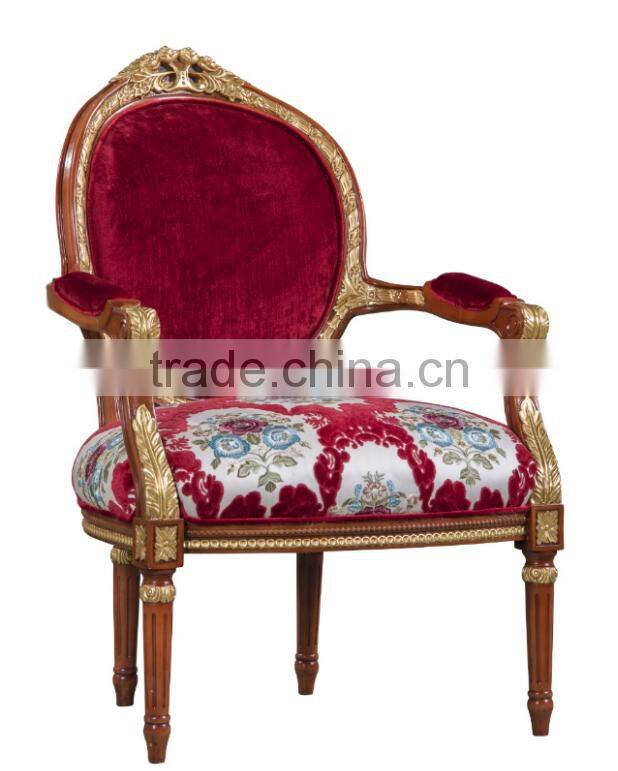New design European living room solid wood hand carving red flower pattern fabric sofa set