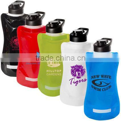 850ml big food grade plastic folded water bottle,big mouth carabiner cap water bottle