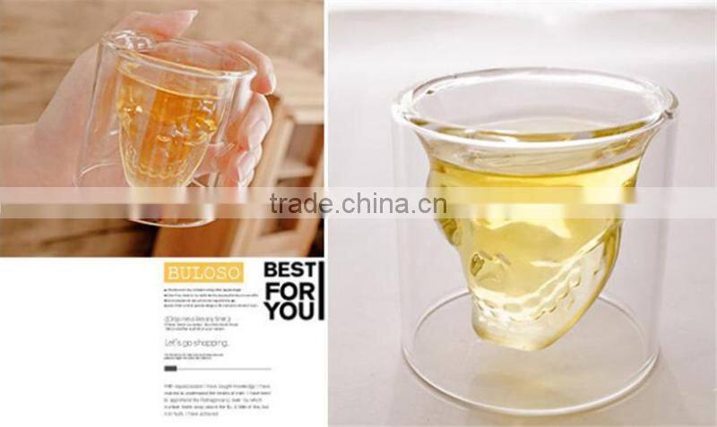 New Product Personalized 75ml High Borosilicate Glass Skull Shot Glass Double Wall Skull Wine Glass Cup