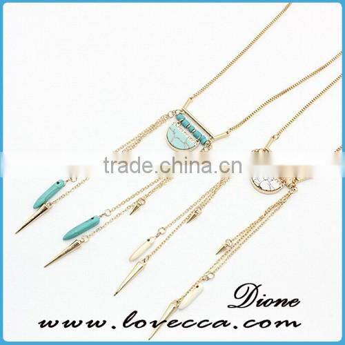 Wholesale synthetic gemstone tassel necklace with long gold druzy chain