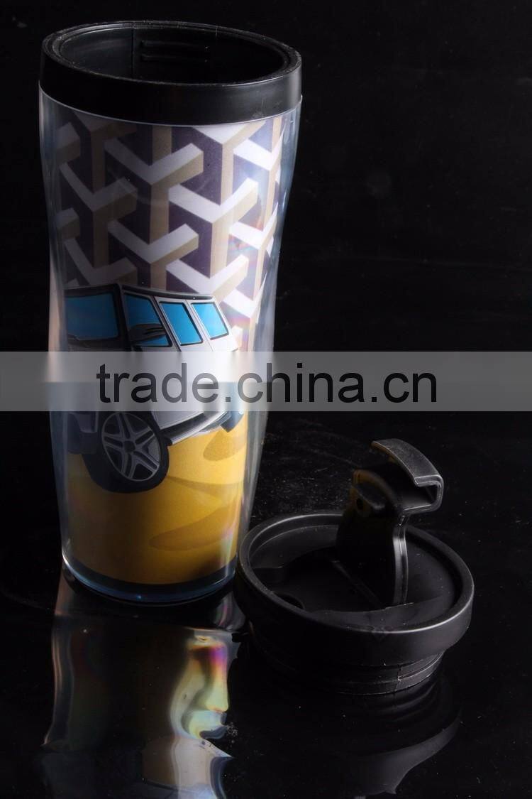 Plastic Paper Insert Coffee Thermos Travel Mug 12Oz