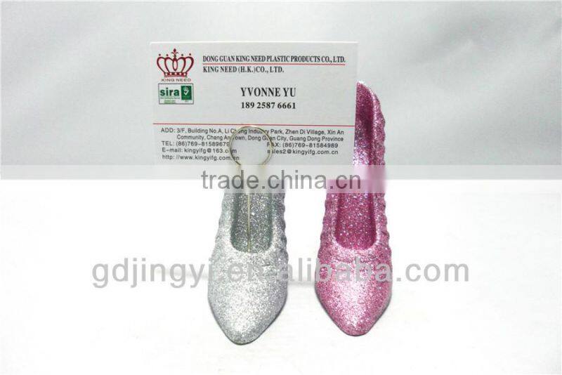 Dongguan acrylic high heel wedding card holder with glitter