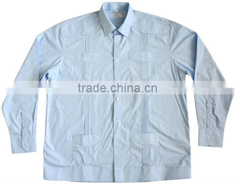 Men's 100% cotton Guayabera shirt with long sleeve and pintuck