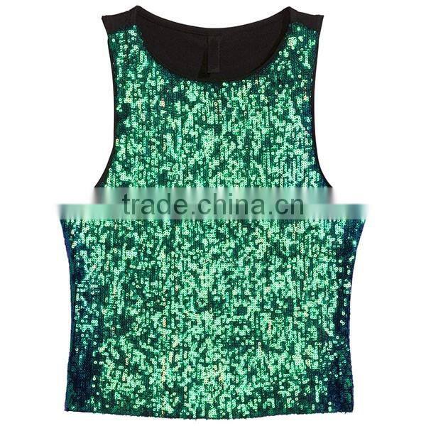 2016 Newest Ladies Sequin Tank Tops Short Glittery Top HST9188