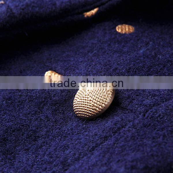 Women European Style Polka Dot Long Sleeve Tailored Collar Slim and Flare mid-long winter worsted coat