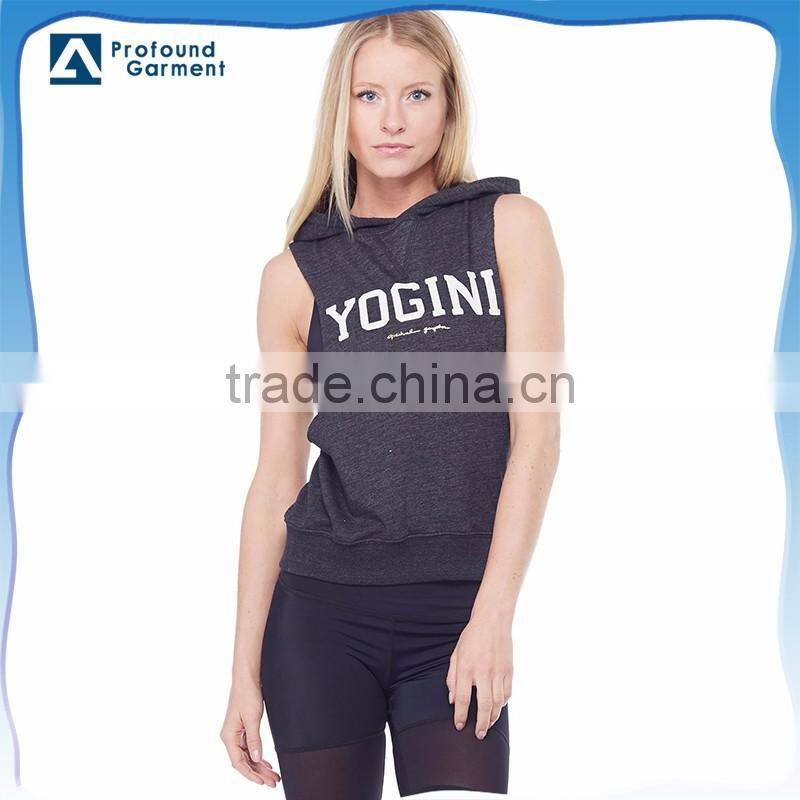 blank 100% cotton plain women's custom sleeveless cowl neck soft zip up long fit hoodie pullover gym factory hooded sweatshirt