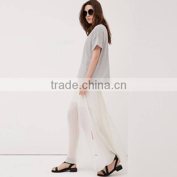2014 new arrival high waist pleated long chiffion skirt