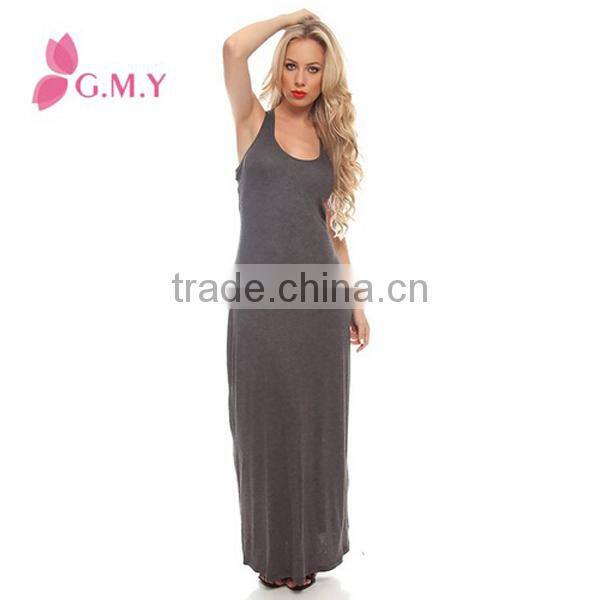 Women scoop neck racer back sleeveless casual dress strechy long maxi dress