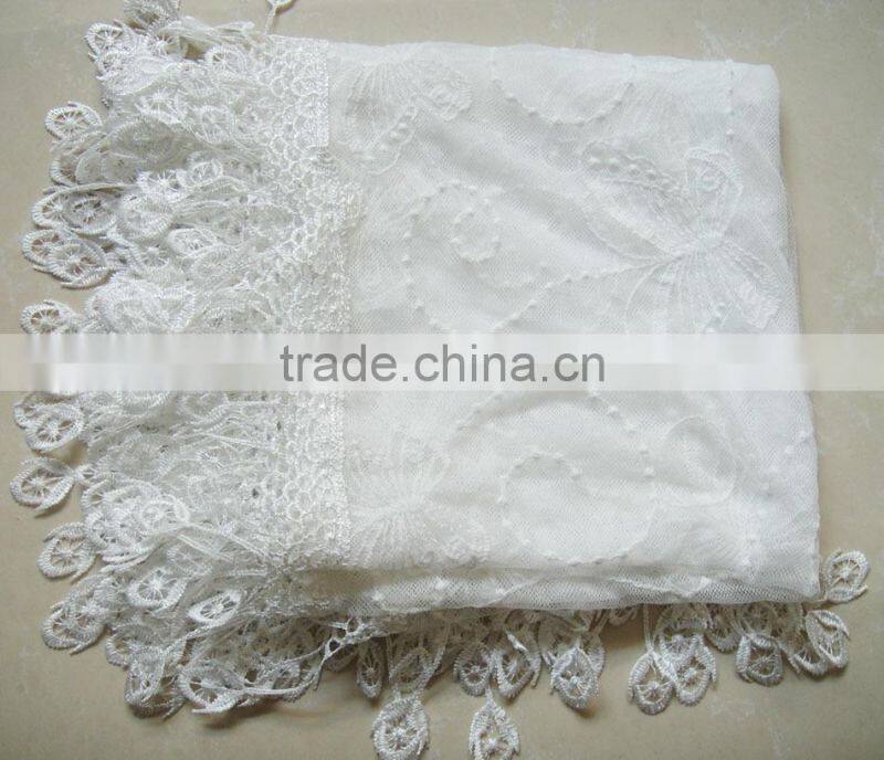 Fashion lady butterfly new cotton white lace scarf