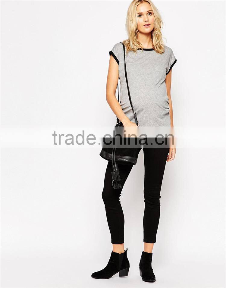Maternity contrast binding tee maternity clothes manufacturers