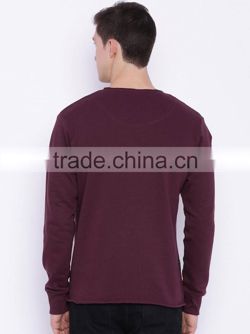 Maroon Sweatshirt Round Neck Long Sleeves Custom Color Plain Mens Casual Autumn Sweater 260G Cotton Fleece Fashion Solid Sweater