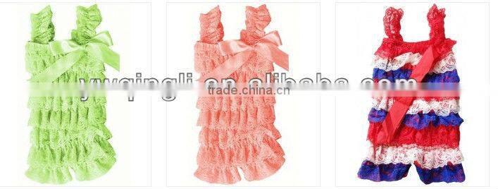 Hot sale ! Fashionable Girls Boutique Children Summer Lace Romper with Straps and Bow for Infant ,Toddler