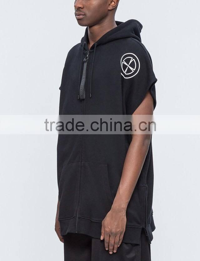 2017 wholesale gym sleeveless hoodie zip up sleeveless zip hoodie