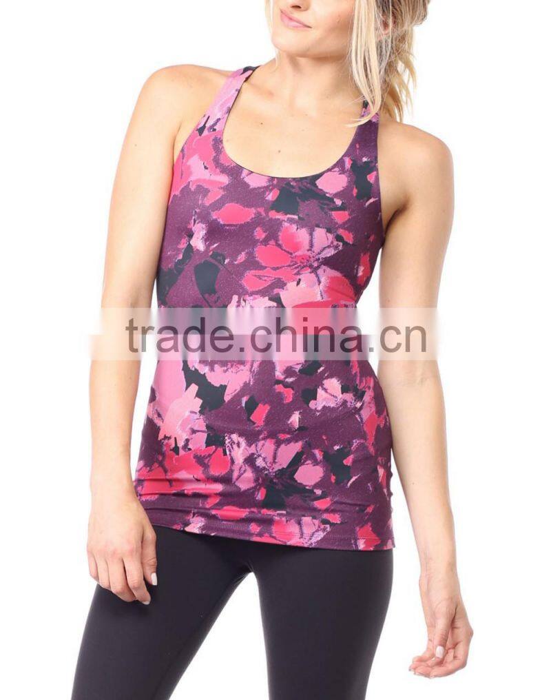 Wholesale Women's Yoga Dazed Floral Racerback Tank Top Racer Back Gym Wear