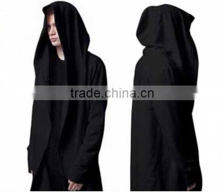 2016 fashion custom full face zip long knee length hoodie