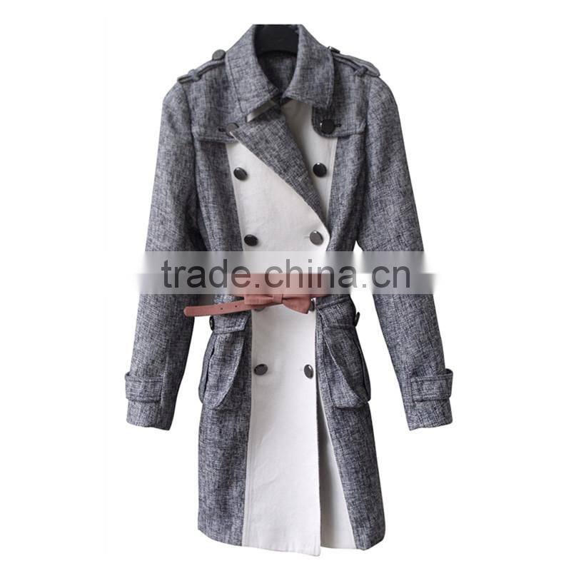 2014 2015 new design women trench coat block joint custom made trench coat