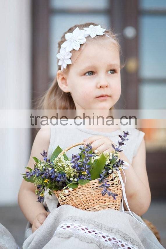 2017 New Style Wholesale Kids Clothing.Linen Flower Girl Dress Lace Children Long Frocks Designs