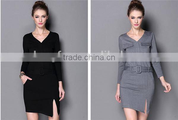 New v-neck morality short sleeve hip thin elegant fair maiden dress