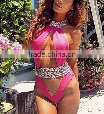 M860 Runwaylover2016 ladies sexy dazzling diamond bikini one piece swimwear