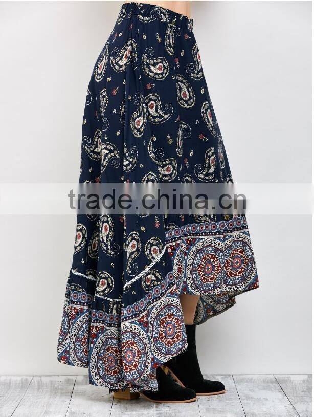 High quality skirts floral pattern printed bohemian long maxi skirt women custom skirt