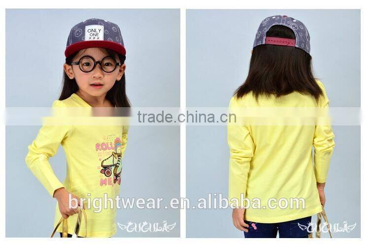 Hot selling girl's fashion white cotton printed long sleeve t shirt