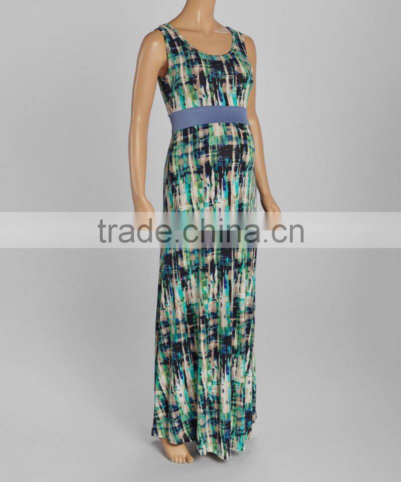 New Fashionable Maternity Dresses With Green And Blue Abstract Maternity Maxi Dress Sleeveless Women Clothing WD80817-24