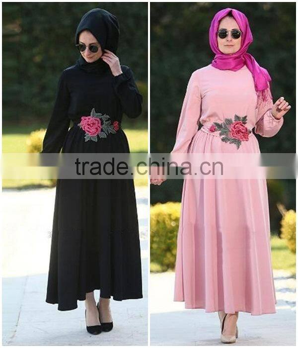 polyester rose waist muslim dress/dql Arabian islamic polyester breathable abaya kaftan dresses/loose fit middle east clothing