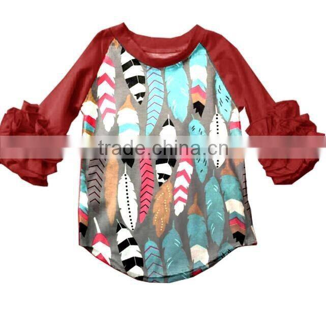 Boutique Children Feather Triple Ruffle Raglan sleeve baby Icing Raglan Shirts