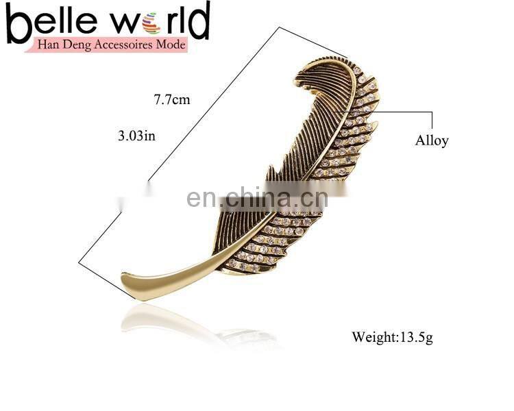Fashion Gold Plated Rhinestone Crystal Feather Hair Clip Hairpin Barrette