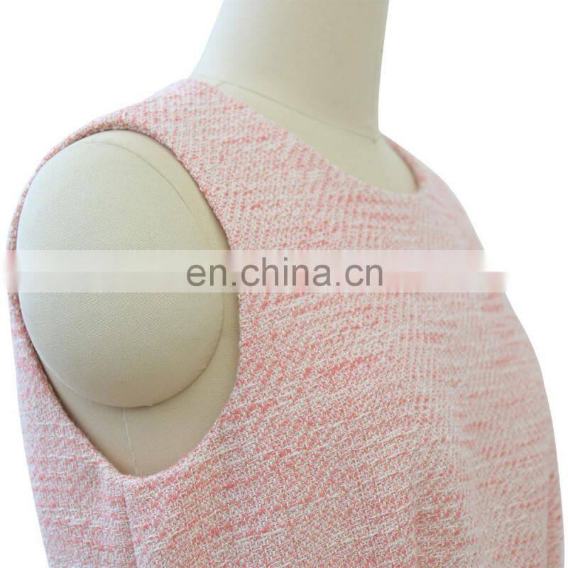 Fashion sexy pink sleeveless tweed dress for women