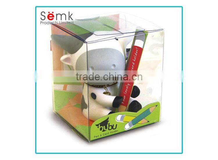 Gifts for kids pvc material cow shape pink personalized desk table pen holder