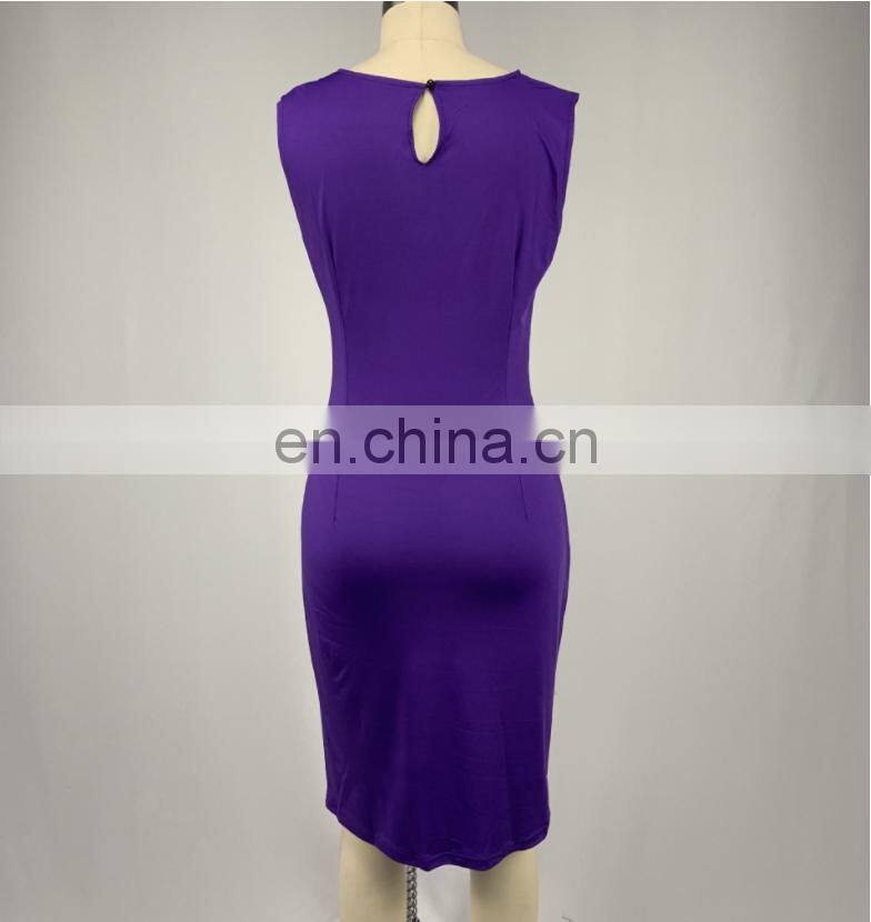 Wholesale custom brand female slim fit pencil round neck sleeveless party formal ladies office dress S-5XL