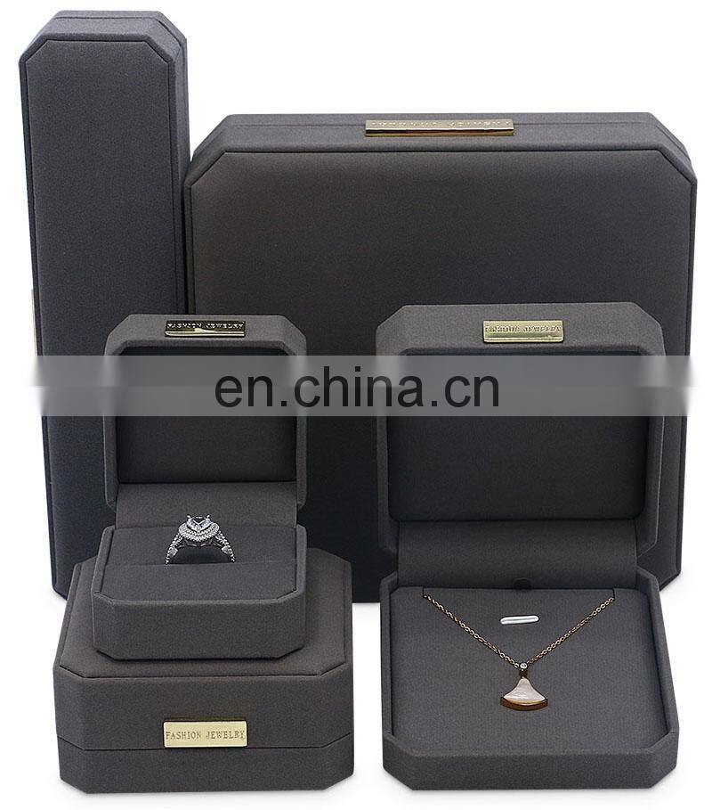 Custom Logo Wholesale Luxury Octagonal Shape Gray Microfiber Pendant Box