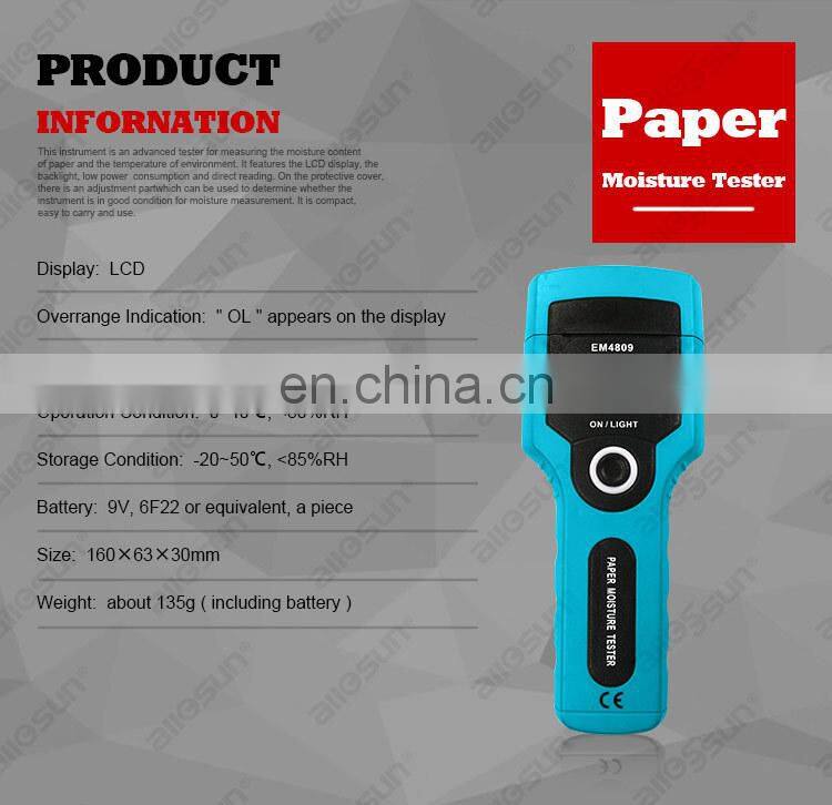 All-Sun EM4809 Stable Paper Moisture Meter Non-destructive Probe Paper Hygrometer Practical Moisture Tester