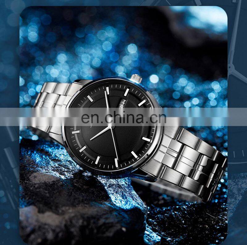SINOBI Male Classic Black Dial Watches S9834G Dual Calendar Window Man Wrist Watches Business Man Steel Watch