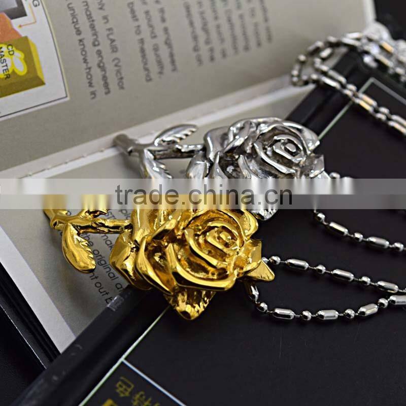 Fashion Jewellery Accessory Artificial Flowers Rose Gold Plated Mother'S Day Pendant
