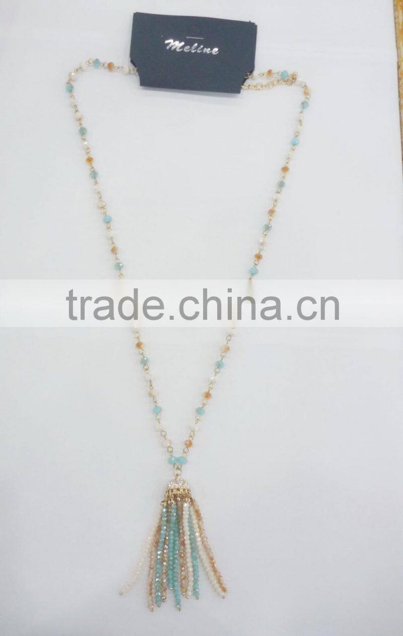 FASHION MULTI COLOR GLASS BEADED TASSEL NECKLACE